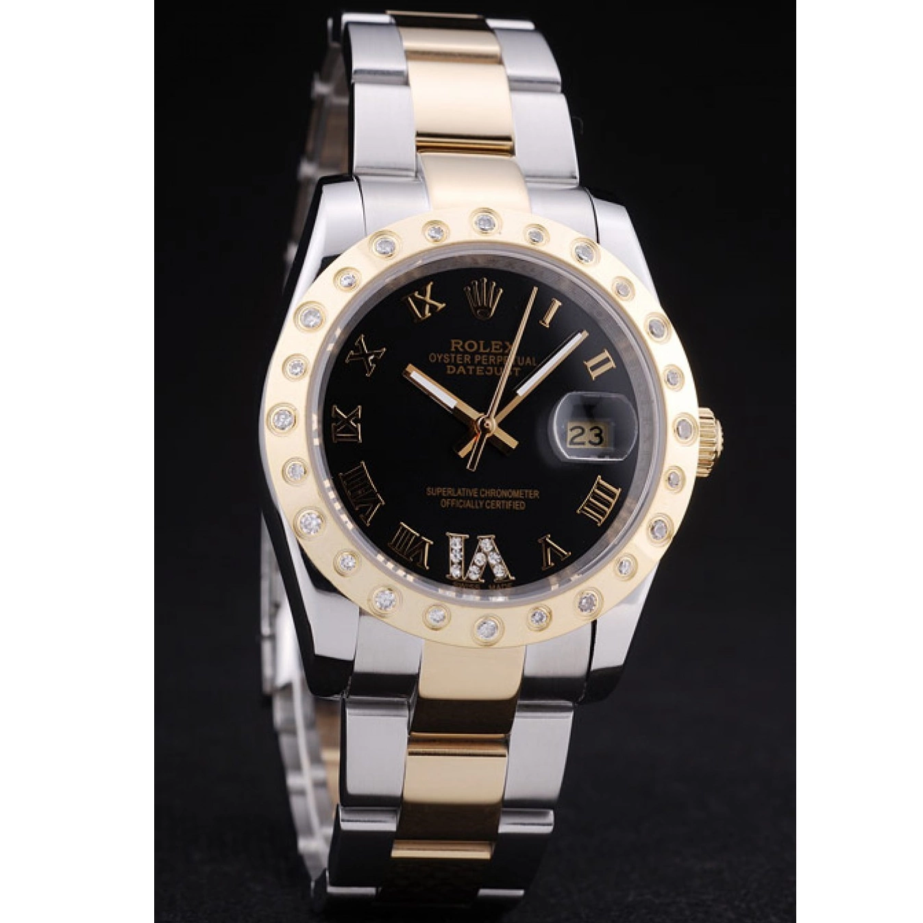 Aaa replica Dial Black Rolex Datejust Diamond Bezel 7463 0823